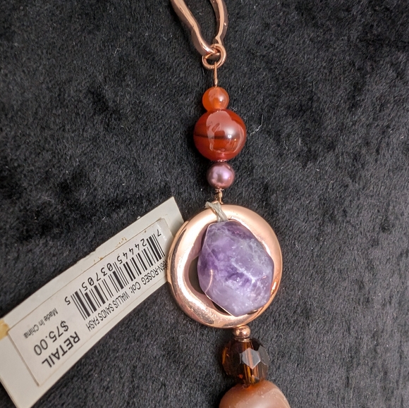 NWT Etienne Aigner Natural Stone/Peacock Pearl Gold Filled Necklace - Picture 11 of 17